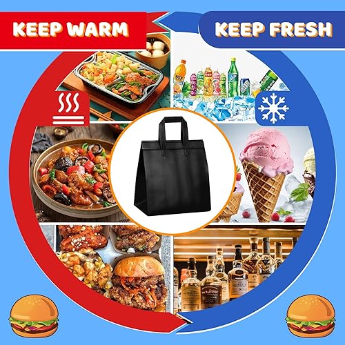 Hushee 200 Pcs Insulated Take out Bags Bulk Thermal Insulation Take Away Bags Disposable 10.24x11.02x6.69 Inch for Grocery Lunch Hot Cold Frozen Food Delivery Shipping Cooler(Black) - Poueer
