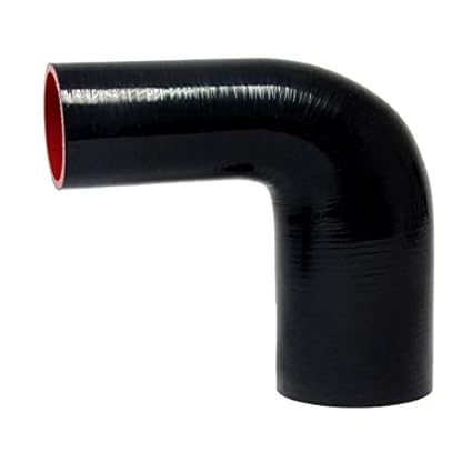 HPS 1' - 1.5' ID, Silicone 90 Degree Elbow Reducer Coupler Hose, High Temp 4-Ply Reinforced, Leg Length on Each Side: 4-1/2', 75 Psi Max. Pressure, SER-8966-BLK, Silicone, Black - Poueer