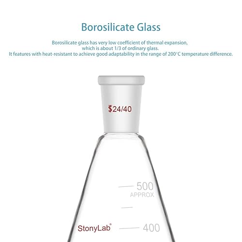 stonylab Bundle–2 Items: 500 ml Glass 24/40 Erlenmeyer Flask and Glass Penny Head Stopper - Poueer