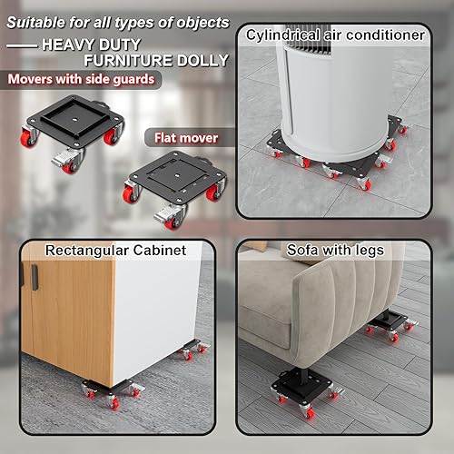 Furniture Dolly 5 Wheels Heavy Duty with Removable Side Guards,3307 Lbs Capacity,360° Rotating Wheels & Tail Brake,Furniture Movers Lifter Tool with Wheels for Appliances,Sofas,Beds,Pianos - Poueer