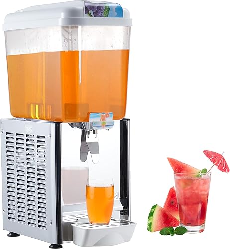 Commercial Beverage Dispenser, 1 Tank 18 L / 4.75 GAL Per Tank Juice Dispenser,180W Stainless Steel Ice Tea Drink Machine with 45°F-54°F Cooling Temperature, for Cold Drink Restaurant Bar Party - Poueer