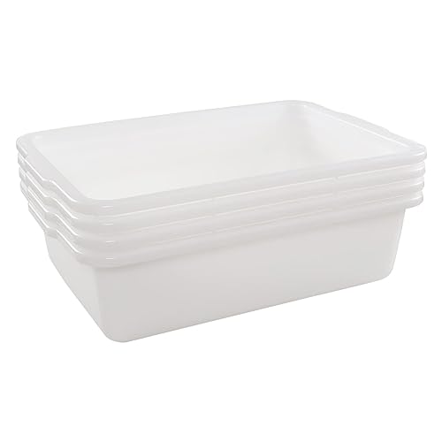 4-Pack 35 L Bus Box, Plastic Utility Bus Tub, Commercial Dish Pan, White - Poueer