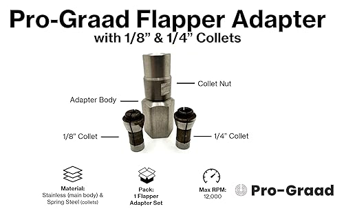 Flapper Adapter 5/8 UNC Thread with 1/8” & 1/4' Collet - Converts Angle Grinders to Rotary Tools - Compatible with 5/8”-11 Threaded Angle Grinders - Poueer