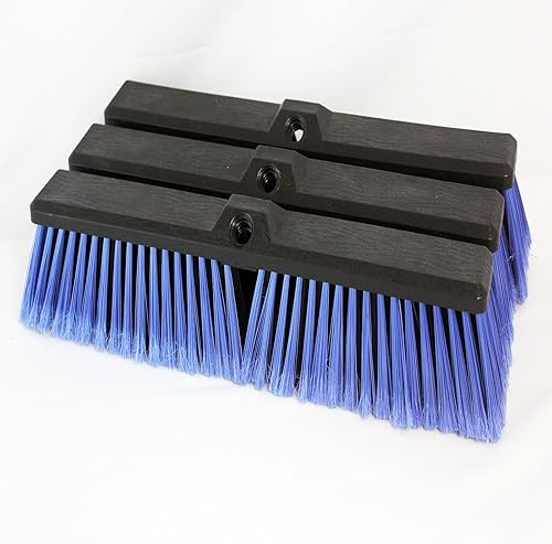 2PCS Push Broom Head Outdoor Large Stiff Bristle Broom Head - Excellent Cleaning Performance - Easy Installation Broom Head(Blue, 18 inches) - Poueer