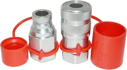 Flat Face High Flow Hydraulic Quick Connect Couplers Set, 1' Body x 1' NPT Thread - Poueer
