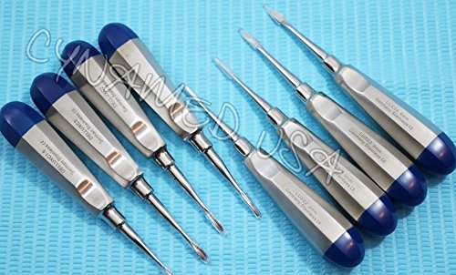 New German Grade Dental Elevator Tooth Extraction Extracting Tools 8 Pcs Straight + Curved 1.5MM to 4MM Complete Set(A+ Quality) - Poueer
