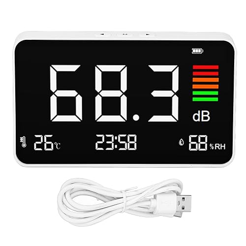Decibel Meter, Digital Desktop Sound Level Meter 30-130dBA with Temperature and Humidity Detection for Home School Library DM219N - Poueer