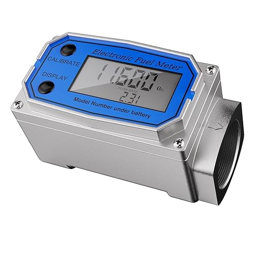 Flow Meter 1 Inch Digital Turbine Fuel Flowmeter Waterproof for Water, Diesel, Gas Oil, Gasoline, Kerosene, Switchable Units: GAL(Gallons), QTS, PTS, L, m³ (1 inch) - Poueer