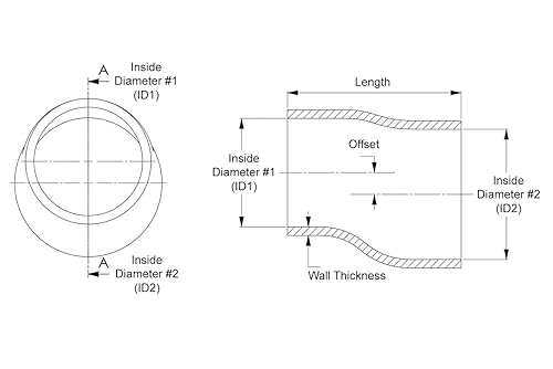 HPS HTSOR-250-275-L6-BLK High Temperature 4-ply Polyester Silicone Offset Reducer Coupler Hose, 2-1/2' - 2-3/4' ID, 5 mm Wall Thickness, 6' Length, Black - Poueer