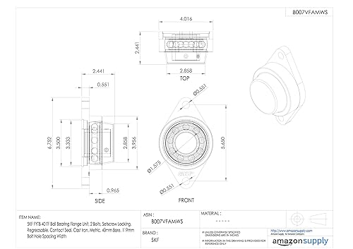 SKF FYTB 15 TF Ball Bearing Flange Unit, 2 Bolts, Setscrew Locking, Regreasable, Contact Seal, Cast Iron, Metric, 15mm Bore, 76.5mm Bolt Hole Spacing Width - Poueer