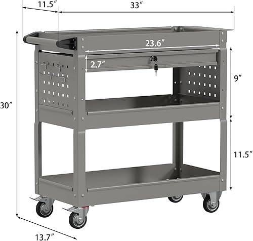 3 Tier Foldable Service Cart with Wheels, Rolling Collapsible Folding Utility Cart for Home, Office, Garage, and Warehouse (Red) - Poueer