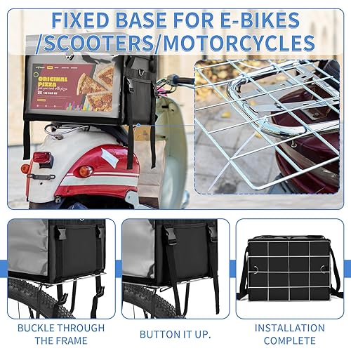 Insulated Food Delivery Bag for E-bikes/Scooters/Motorcycles, Waterproof Delivery Bag with Carrier Rack,Perfect for Catering,Restaurants,Delivery Drivers,Doordash and more,62L - Fit 14'' Pizza box - Poueer