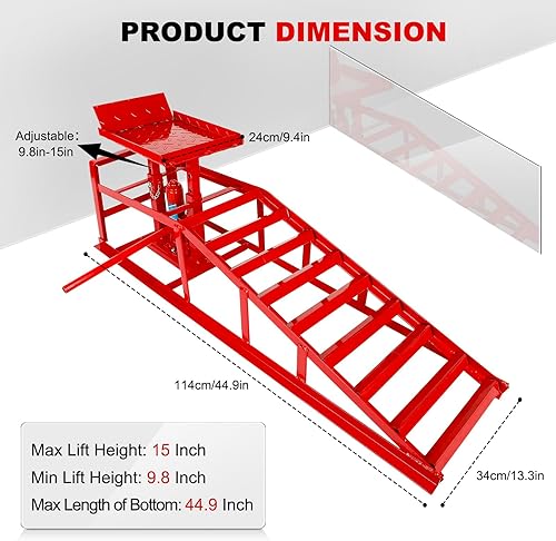 2 Pack 5T 10000lbs Hydraulic Car Ramps Low Profile Car Lift Service Ramps Truck Trailer Garage Lift Height Range 9.8' to 15' Hydraulic Vehicle Ramps Black - Poueer