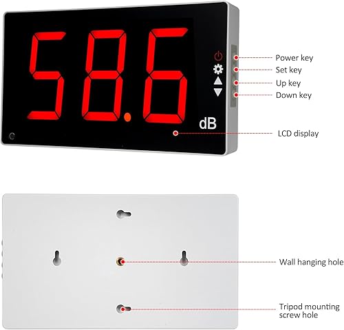 Noise Meter,Sound Level Meter with Large LCD Screen Wall Mounted Digital Sound Level Meter Digital Noise Meter Decibel Monitoring Tester Noise Measuring Instrument 30-130dB Measuring Range with - Poueer