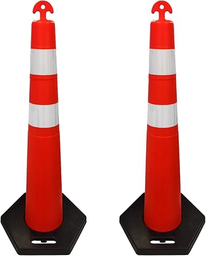 Electriduct 42' T-Top Traffic Channelizer Cones Stackable Safety Polyethylene Delineator Post with Base MUTCD - Pack of 6 - Poueer