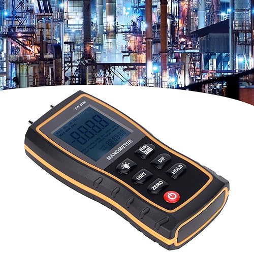 Digital Differential Manometer, Dual Port Pressure Gauge Handheld Air Gas Pressure Gauge Meter 103.42KPA - Poueer
