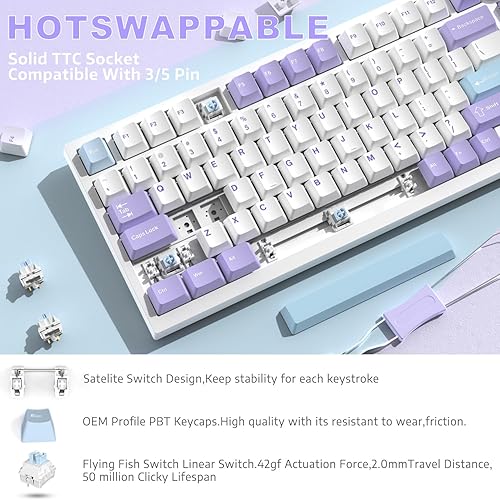 ATTACK SHARK X820ULTRA Wireless Gaming Mechanical Keyboard with TFT Smart Display&Knob,Side Printed PBT,Gasket Mounted 75% TKL Keyboard,BT5.0/2.4GHz/USB-C,RGB Backlit（White Contour,Shark Switch - Poueer