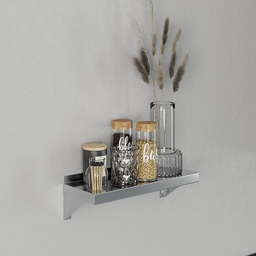 AmGood 6 in. x 16 in. Stainless Steel Wall Shelf with Squared Edge | NSF Certified | Appliance & Equipment Metal Shelving | Kitchen, Restaurant, Garage, Laundry, Utility Room - Poueer