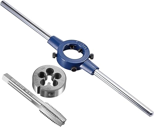 uxcell 5/8-11 UNC Tap and Die Set with 38mm Round Die Stock Handle Wrench, High Speed Steel Machine Thread Tap and Round Die Threading Tool - Poueer