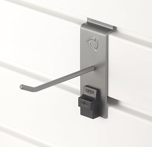 TRINITY Heavy Duty Slatwall Single Hooks with Spring-Lock, 4-Inches, Gray, 8-Pack - Poueer