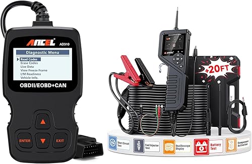 ANCEL AD310 OBD2 Scanner + ANCEL PB600 Power Circuit Probe Tester with Battery, Relay, Injector Test, 8-35V Automotive Electrical Circuit Tester, Multimeter/Oscilloscope Power Circuit Probe Kit, 30FT - Poueer