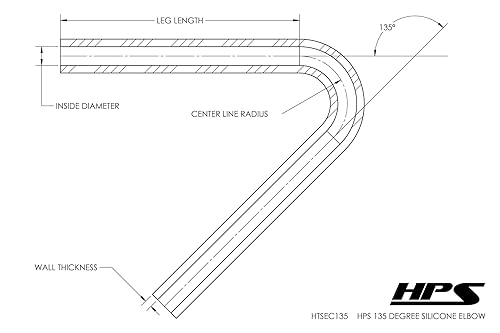 HPS HTSEC135-125-BLK High Temp 4-ply Reinforced Silicone 135 Degree Elbow Coupler Hose, 1-1/4' ID, 5mm Wall Thickness, 5' Leg Length on each side, Black - Poueer