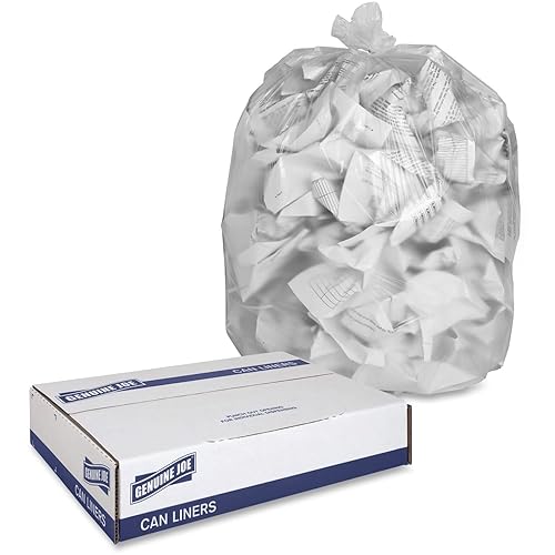 Genuine Joe GJO01760 High-Density Trash Can Liner, 56 Gallon Capacity, 48' Length x 43' Width x 0.63 mil Thickness, Clear (Case of 200) - Poueer