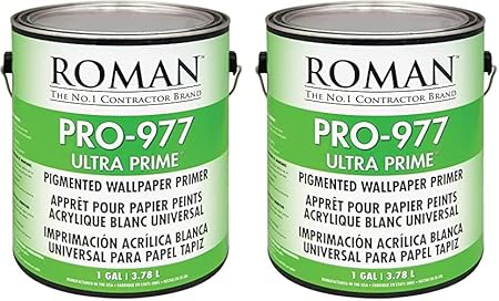 ROMAN PRO-977 White Wallpaper Primer - Pigmented Acrylic Primer for Wallcoverings and Home Improvement, Water-based - 1 Gallon, White - Poueer