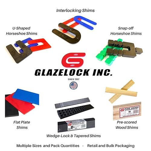Glazelock MS01 1/32' Thick Shim 4 3/16' L x 1 7/8' W with 5/8' Slot Mini Snap-Off Stackable Square Horseshoe Plastic Flat Shims Green 1/2' Stack 125stacks/2000pc/box (2000, 1/32 inch) - Poueer