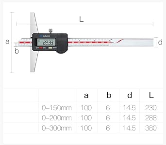 General Tools Depth Gauge Vernier Caliper 0-150mm 0-200mm,0-300mm (Digital 150mm(Double-Hook)) - Poueer