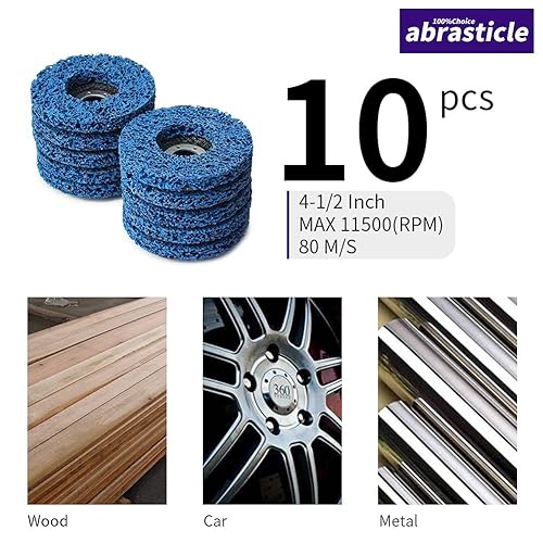 10 Pcs 4-1/2 Inch Poly Strip Wheel Disc Rust Remover Wheel, 7/8' Angel Grinders Clean Tool, Strip Discs for Angle Grinder Remove Rust Paint Clean Welds Paint Grinding Wheel Blue - Poueer