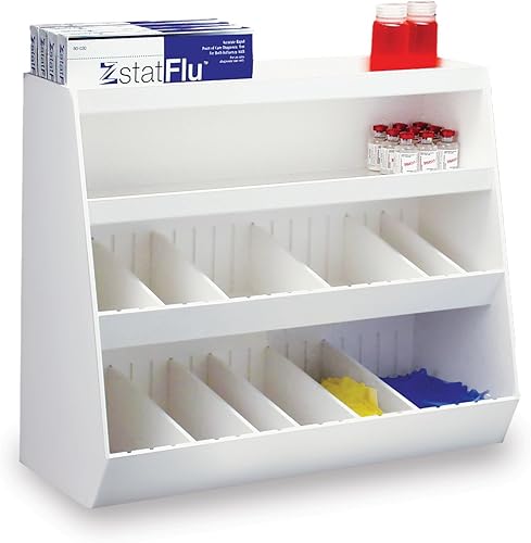 TrippNT Large Lab Storage Shelf with 2 Shelves and 14 Adjustable Bins, 23 7/8 X 20 X 10 1/4 inches WHD - Poueer