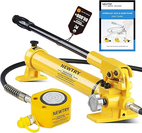 NEWTRY 20T Low Profile Hydraulic Jack Porta Power Kit + CP-180 Manual Hydraulic Hand Pump, Industrial Mini Hydraulic Cylinder, Stroke 0.47” - Poueer