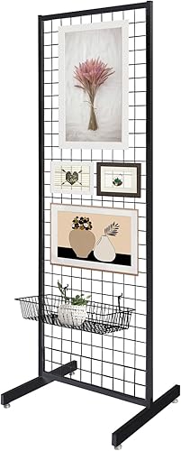 Portable Gridwall Panel Floorstanding Display Stand One-Step Installation Black Finish - Poueer