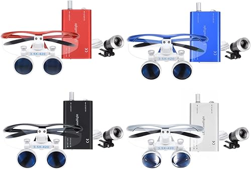 Bestlife 3.5x420mm Dental Medical Binocular Loupes with Head Light Lamp (Silver) - Poueer