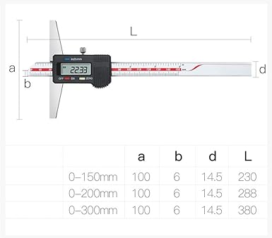 General Tools Depth Gauge Vernier Caliper 0-150mm 0-200mm,0-300mm (Digital 150mm(Double-Hook)) - Poueer