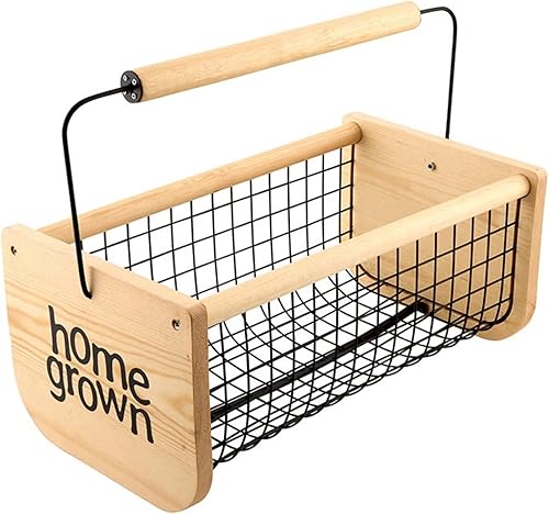 Santa Barbara Design Studio Wood and Metal Mesh Vegetable Flower Garden Harvest Basket, 16' L x 9' W x 7' H, Home Grown - Poueer