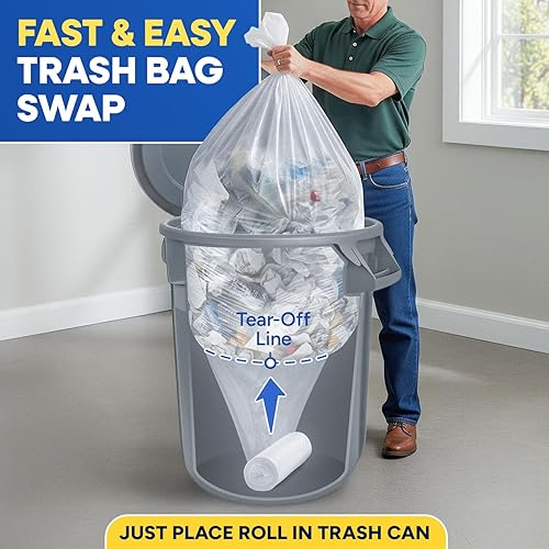 20-30 Gallon Trash Bags, Clear Trash Bags 30'W x 37'L, 8 Micron Clear Garbage Bags, 20-30 Gal High-Density Garbage Can Liners, Fits Square and Round Trash Cans, Pack of 500 - Poueer