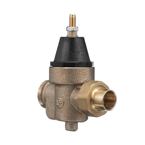 Watts LFN45B Series 3/4' Lead-Free Cast Copper Silicon Alloy Water Pressure Reducing Valve, Double Union Solder Inlet and Outlet, Elastomer Disc, Adjustable Pressure 25 to 75 psi, Maximum 400 psi - Poueer