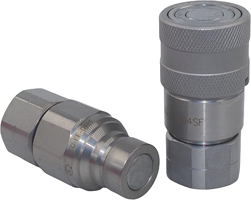 1/2'' NPT Flat Face Hydraulic Quick Connect Coupling Set Skid Steer Loader Quick Disconnect Coupler with Dust Caps ISO12.5 - Poueer