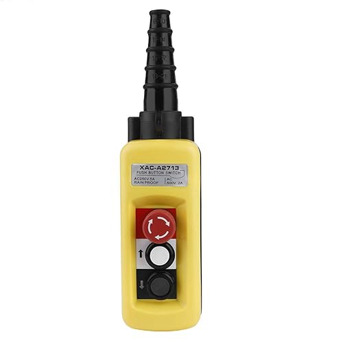 EVTSCAN Latest Crane Hoist Control, XAC-A2713 Crane Chain Hoist Push Button Switch Lifting Pendant Controller with Emergency Stop - Poueer