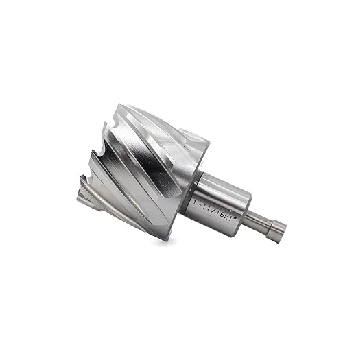 OSCARBIDE Annular Cutter 1-11/16 inch Cutting Diameter,1 inch Depth of Cut,3/4 inch Weldon Shank 2 Flat Mag Drill Bit with Pilot Pin for Magnetic Drill Press,1 Piece - Poueer
