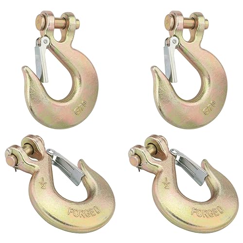 4 Pack 1/2' Clevis Slip Hooks with Safety Latch, G70 Heavy-Duty Clevis Grab Hook, G70 Trailer Chain Hook, Tow Chain Grab Hooks for Trailers, Trucks & Transport - Poueer
