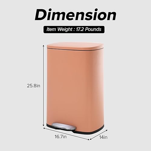 Trash Can, Garbage Can 13 Gallon/ 50L Stainless Steel Metal Bathroom Step Waste Bin for Home and Kitchen Waste and Recycling,Pink - Poueer