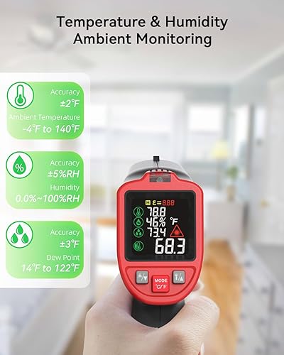 Infrared Thermometer Temperature Gun with Probe -58℉ to 1202℉, Digital Heat Surface Temp Gun, Non-Contact Laser Thermal Gun for Cooking Food, Barbecue Meat, Pizza Oven, Griddle (CM650) - Poueer