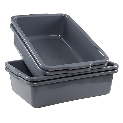 32 L Large Bus Tubs, Plastic Commercial Utility Bus Box, Gray, 4-Pack - Poueer