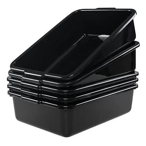 32 L Large Commercial Bus Box, 4-Pack Plastic Utility Bus Tub, Black - Poueer