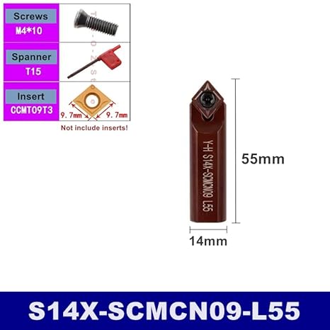 1Pcs S14X S16X SCACR SCBCR SCMCN SCACL SCBCL 06 09 L35 L45 L55 L65 L75 L85 L95 12mm 14mm 16mm CNC Turning Tools Toolholder Bar(S14X-SCACR09-L65) - Poueer