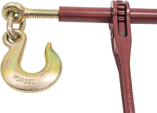 Mytee Products 5/16' - 3/8' Heavy Duty Ratchet Load Chain Binder w/Grab Hook on one Side, 1/2' Slip Hook on Other Side - 6,600 Lbs Working Load Limit (4 Pack) - Poueer