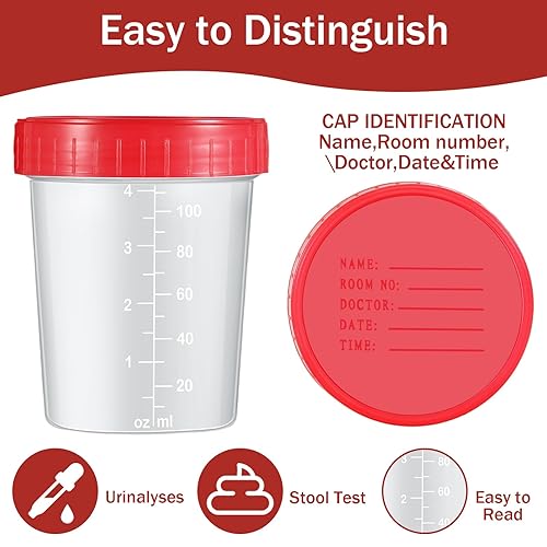 200 Pcs 200 Pcs Urine Specimen Cups with Lids and Evident Seal Urine Sample Cups Collection Cup Disposable for Collection and Testing (Blue Lids) - Poueer